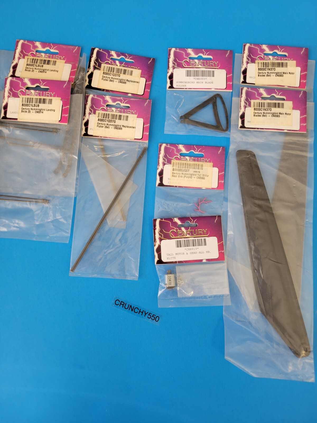 Century Hummingbird Heli Parts Lot (9) Main Rotor Blade Motor Skid RC Helicopter