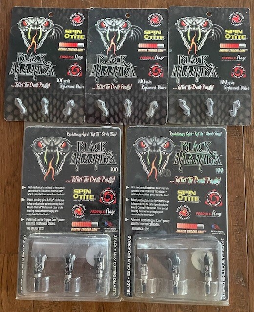 2 Pks of 3 Pk Black Mamba Broadheads - 100 Grain - 1-1/16" Dia + 3 Pks Blades