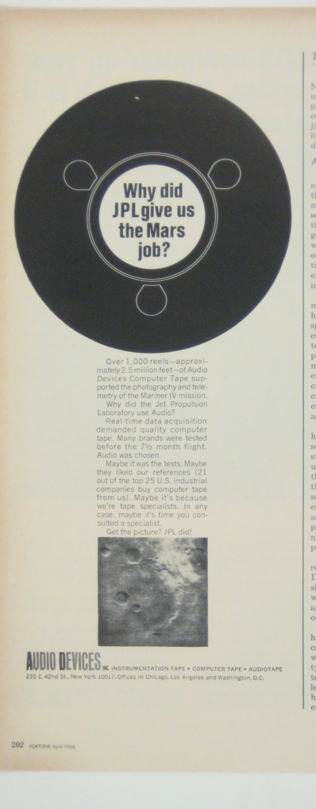 Why Did JPL Give Us The Mars Job Vintage 1966 Audio Devices Ad Print