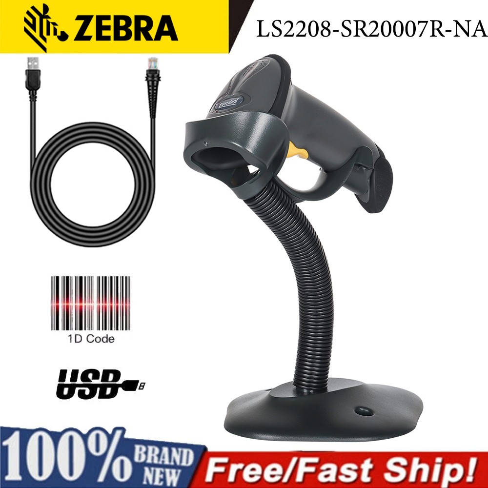Symbol Motorola LS2208 Handheld 1D Laser Barcode Scanner with Stand+USB Cable