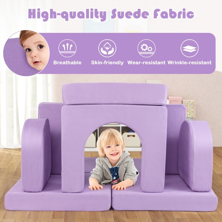 8 Pcs Kids Play Couch Modular Kids Play Couch Toddler High-density Sponge Purple