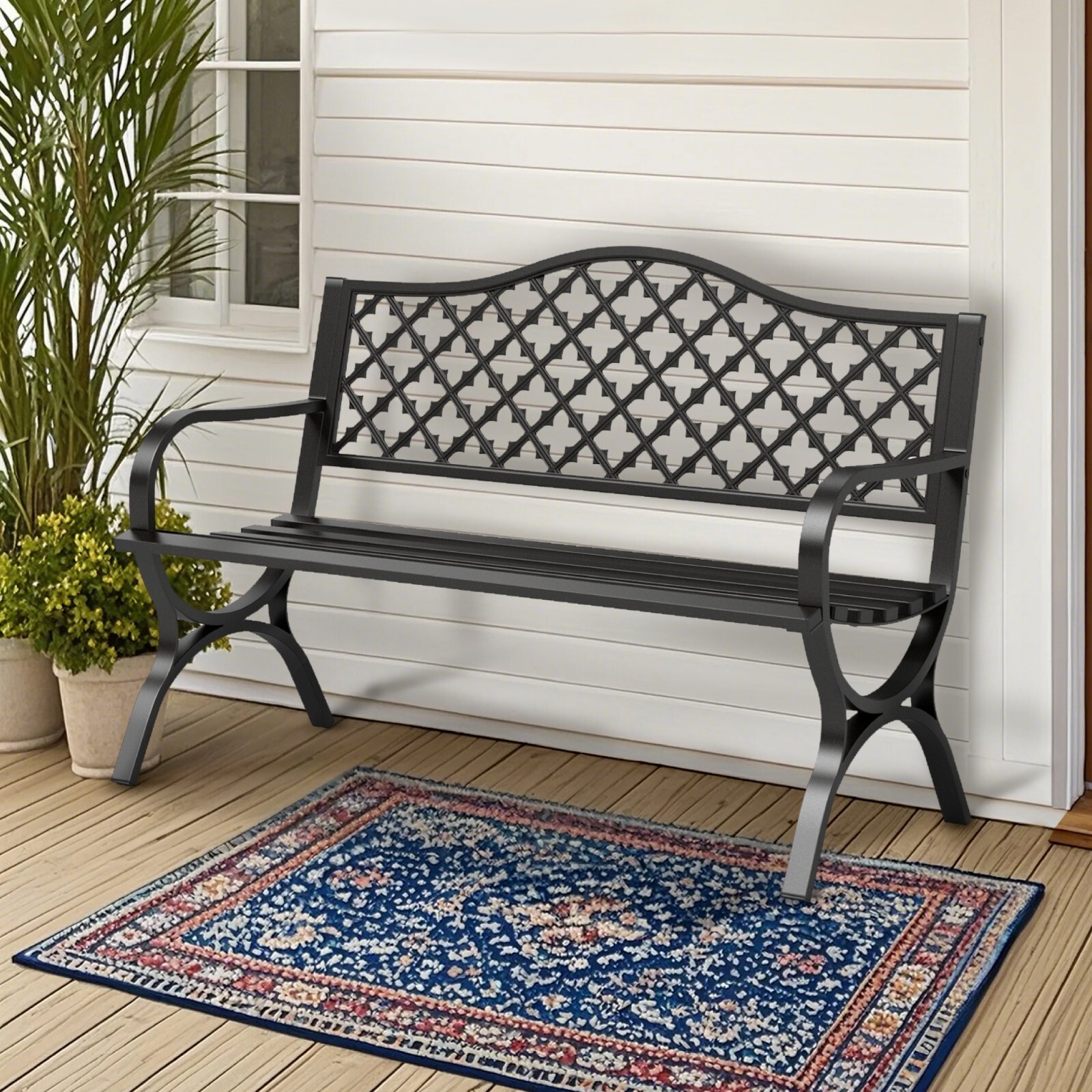 Outdoor Bench 50 in Metal Garden Bench 550 lbs Park Patio Yard Porch Bench
