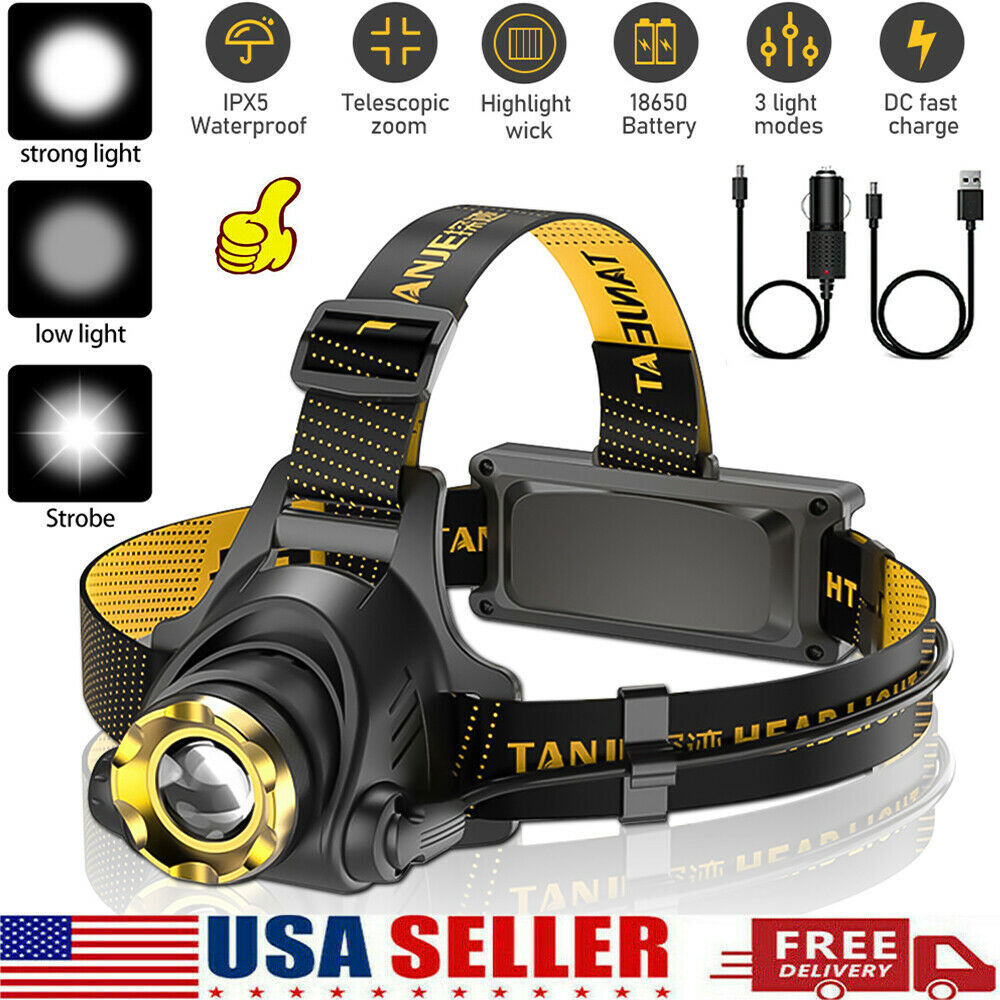 Most Powerful 12000000LM LED Tactical Headlamp Head Torch Rechargeable Headlight