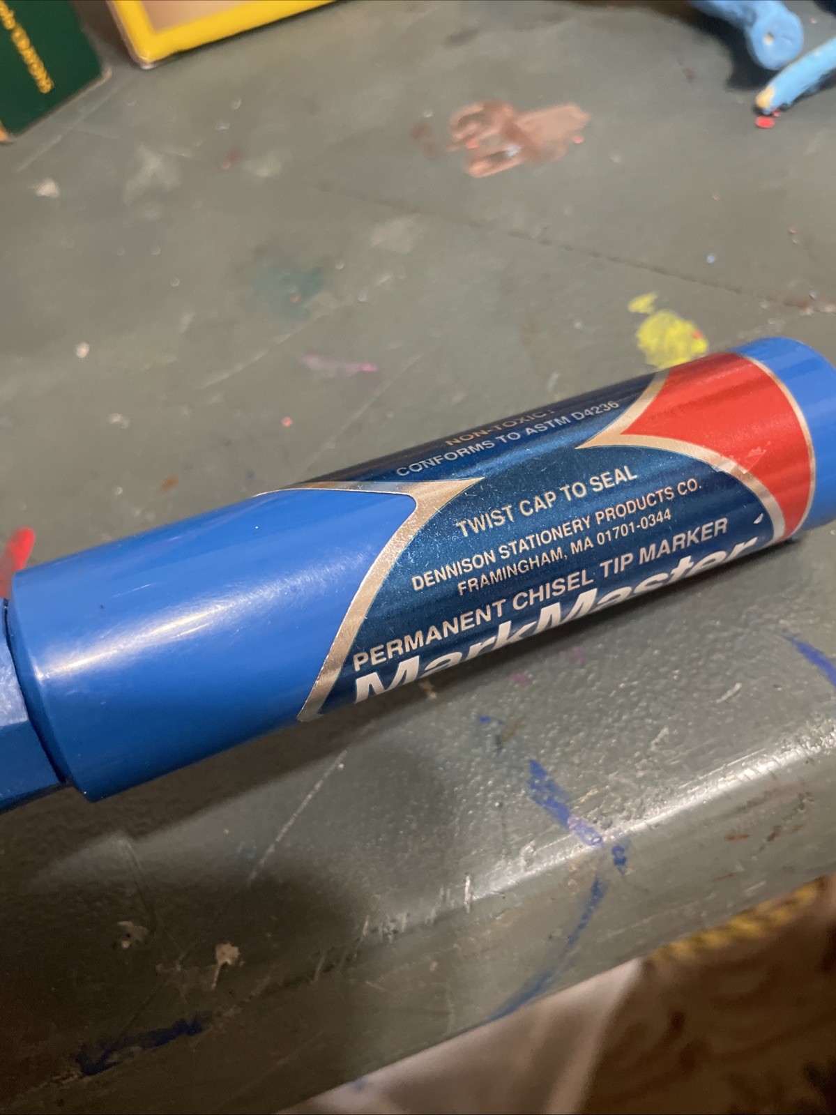 Vintage Dennison Mark Master Permanent Marker Blue Chisel Tip Jumbo Graffiti