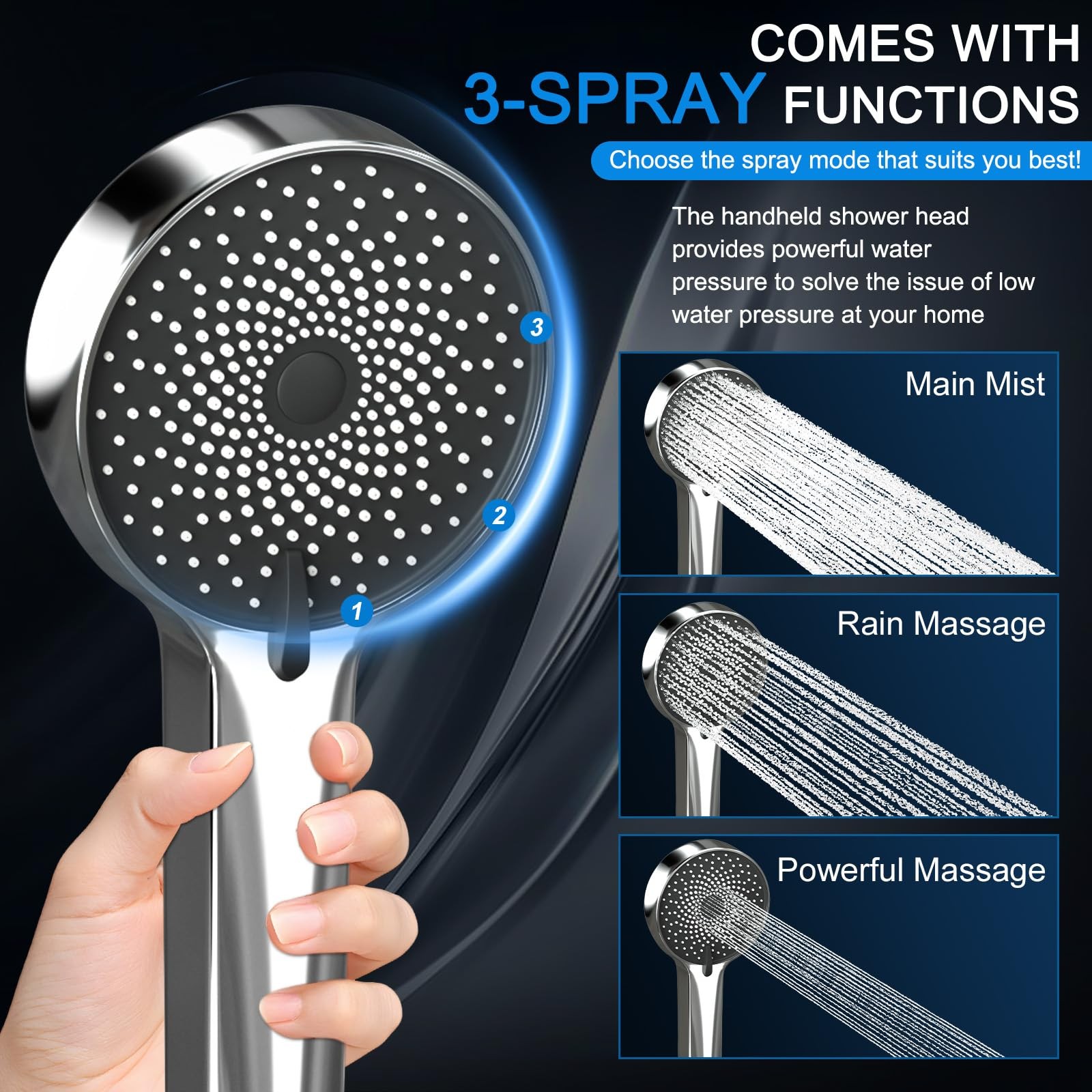 Shower Head, Rain Head with Handheld Spray 10 Inch - Standard, Silver