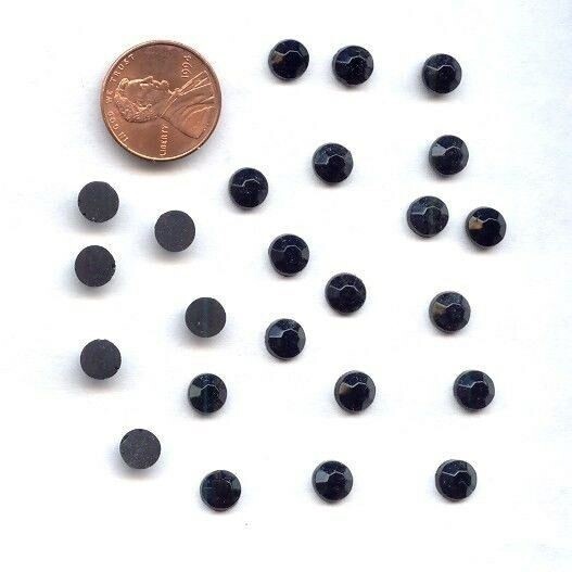 24 VINTAGE JET GLASS ROUND FACETED 6.25mm. RAUTEN ROSE CUT 30SS CABOCHONS W846