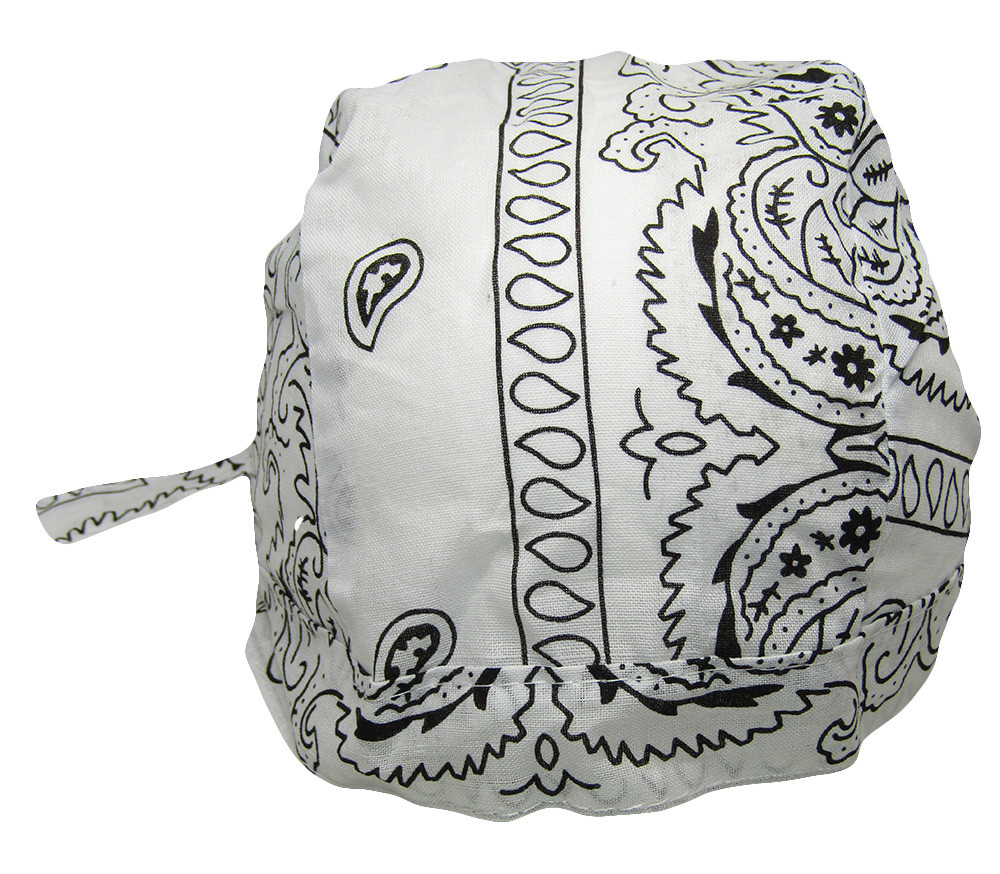 White / Black Paisley Printed Do Rag Doo Rag Skull Cap Head Wrap