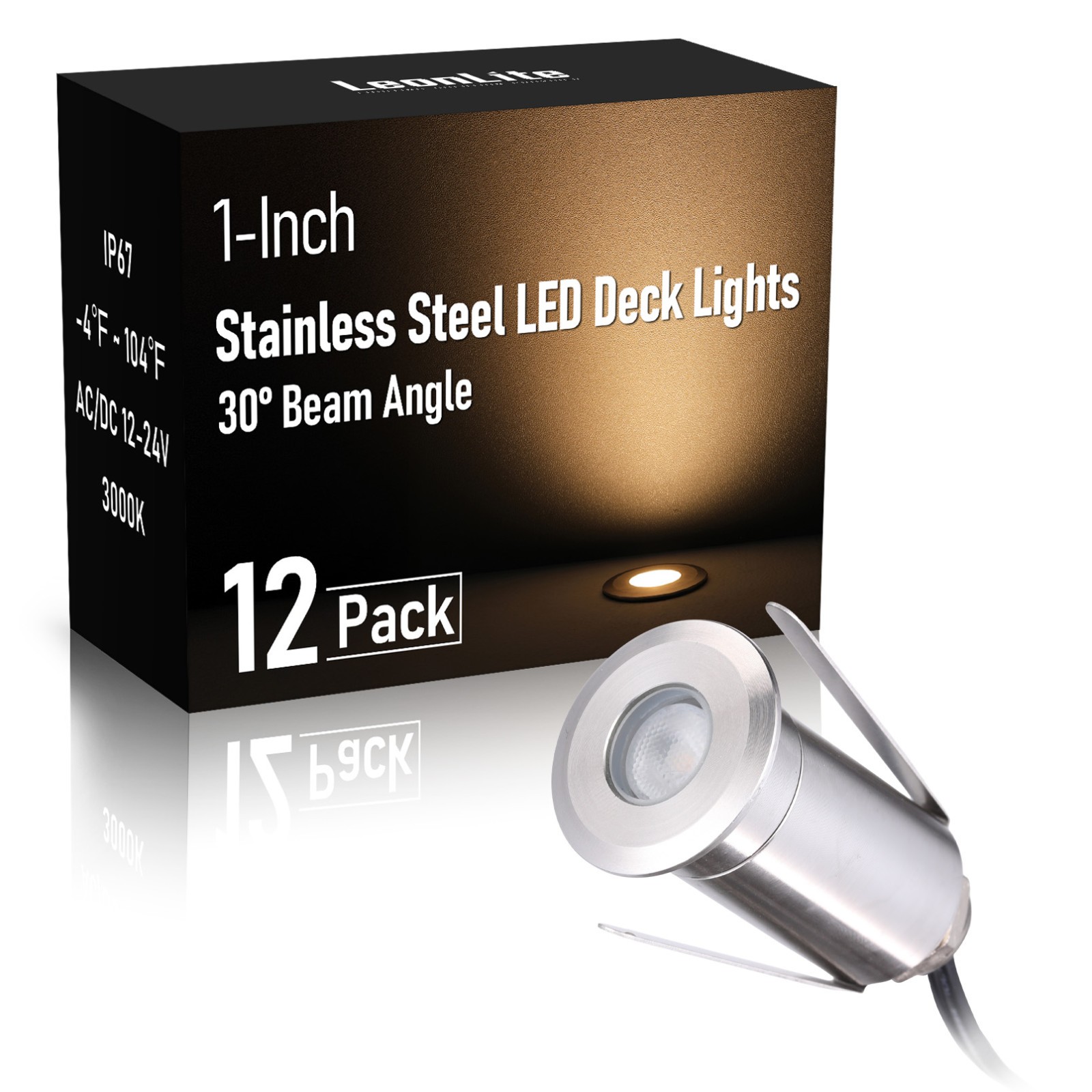 12 Pack 1W Recessed LED Deck Light, Step Stair Light, 3000K Warm White, Silver