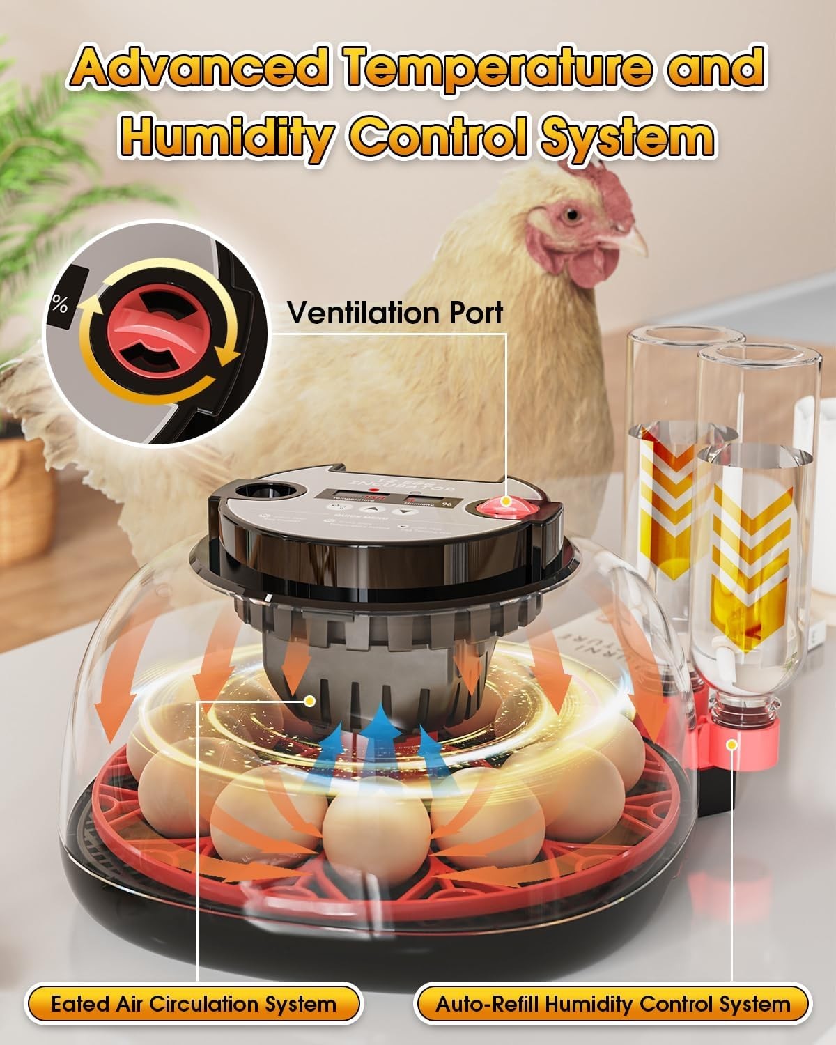 12 Egg Incubator with Automatic Egg Turning and Humidity Control