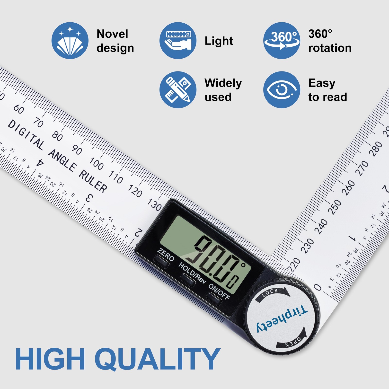 Tirpheety Digital Angle Finder Protractor, 3rd Generation Quick Display White
