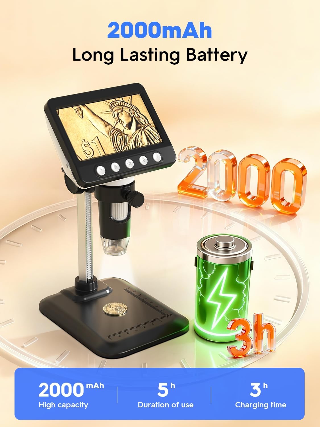 WKR Coin Microscope, 4.3" LCD USB Digital Microscope 4.3 inches 1080P, Black