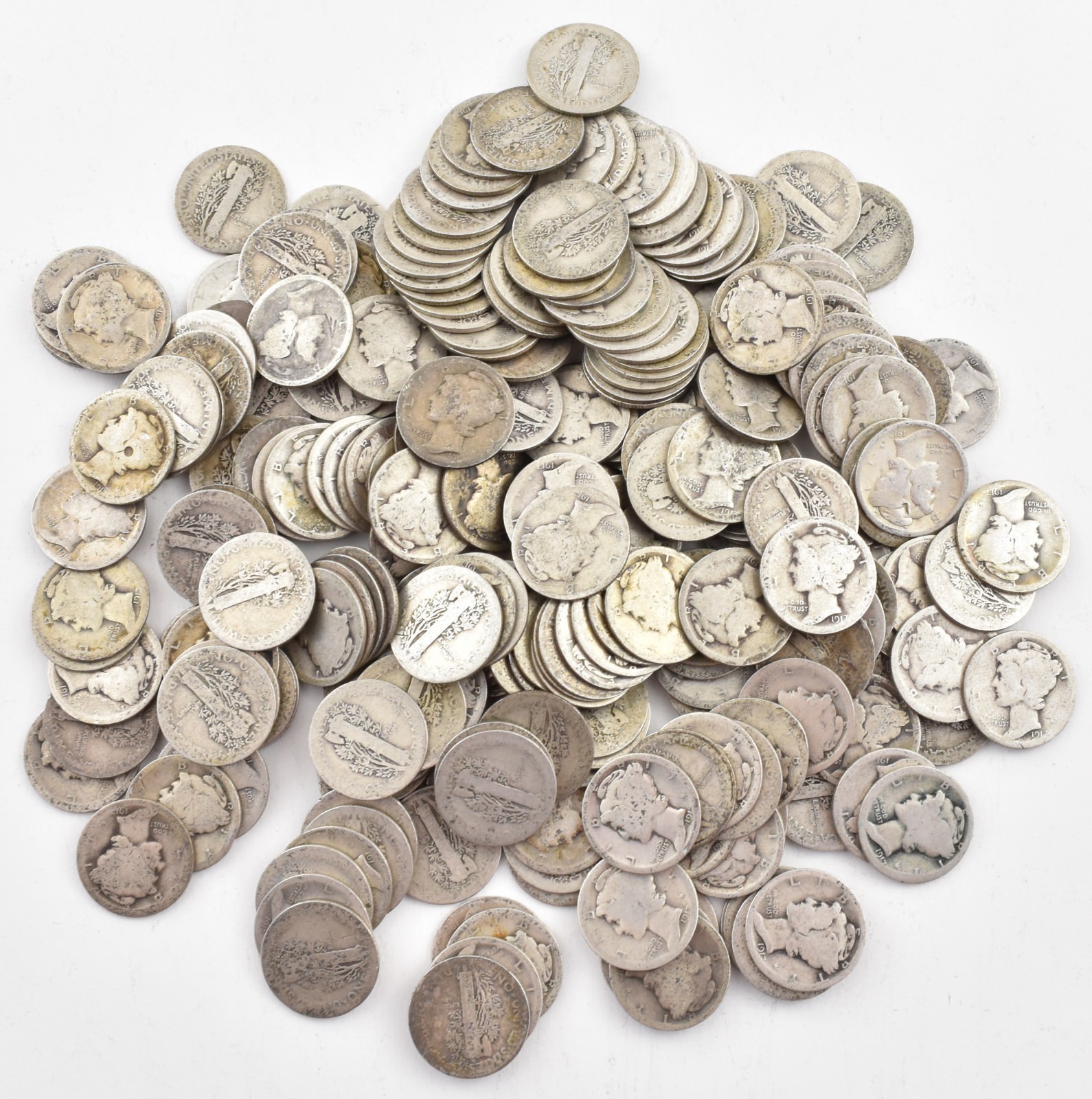 1917-D Mercury 90% Silver Dime Roll Lot of 50 PCS $5 Face