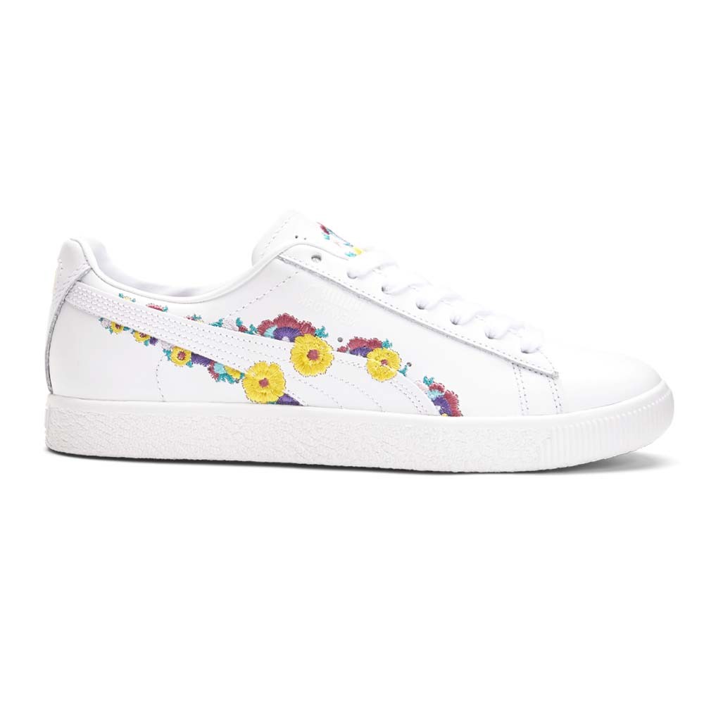 PUMA Clyde Nyc Floral Lace Up  Womens White Sneakers Casual Shoes 37553501