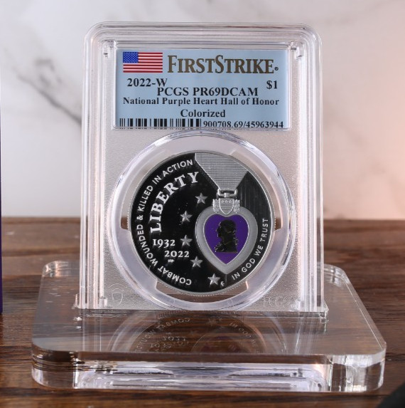 💜National Purple Heart 2022 W Colorized Silver $1 Dollar PCGS First Strike PR69