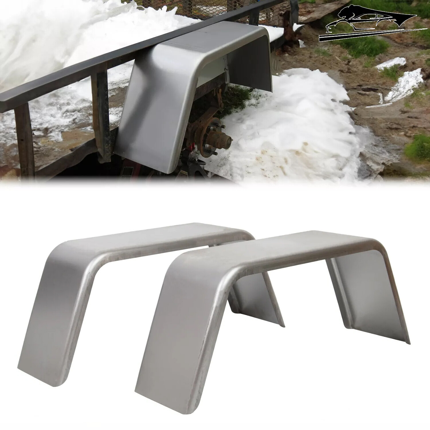 Pair Steel Square Cargo Trailer Fenders For 14"-16" Trailer Fenders Wheel Silver
