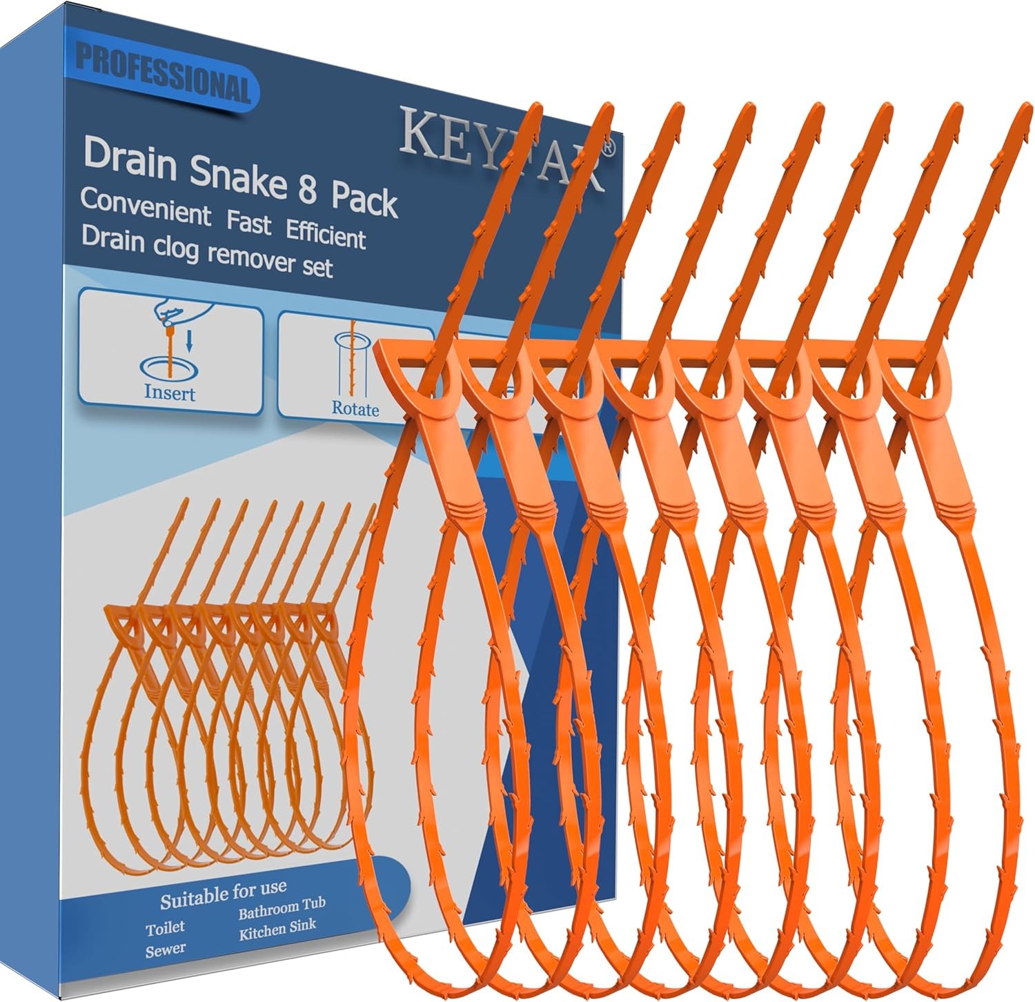 8 Pack 25" Drain Snake Clog Remover Hair Sink Auger Tool
