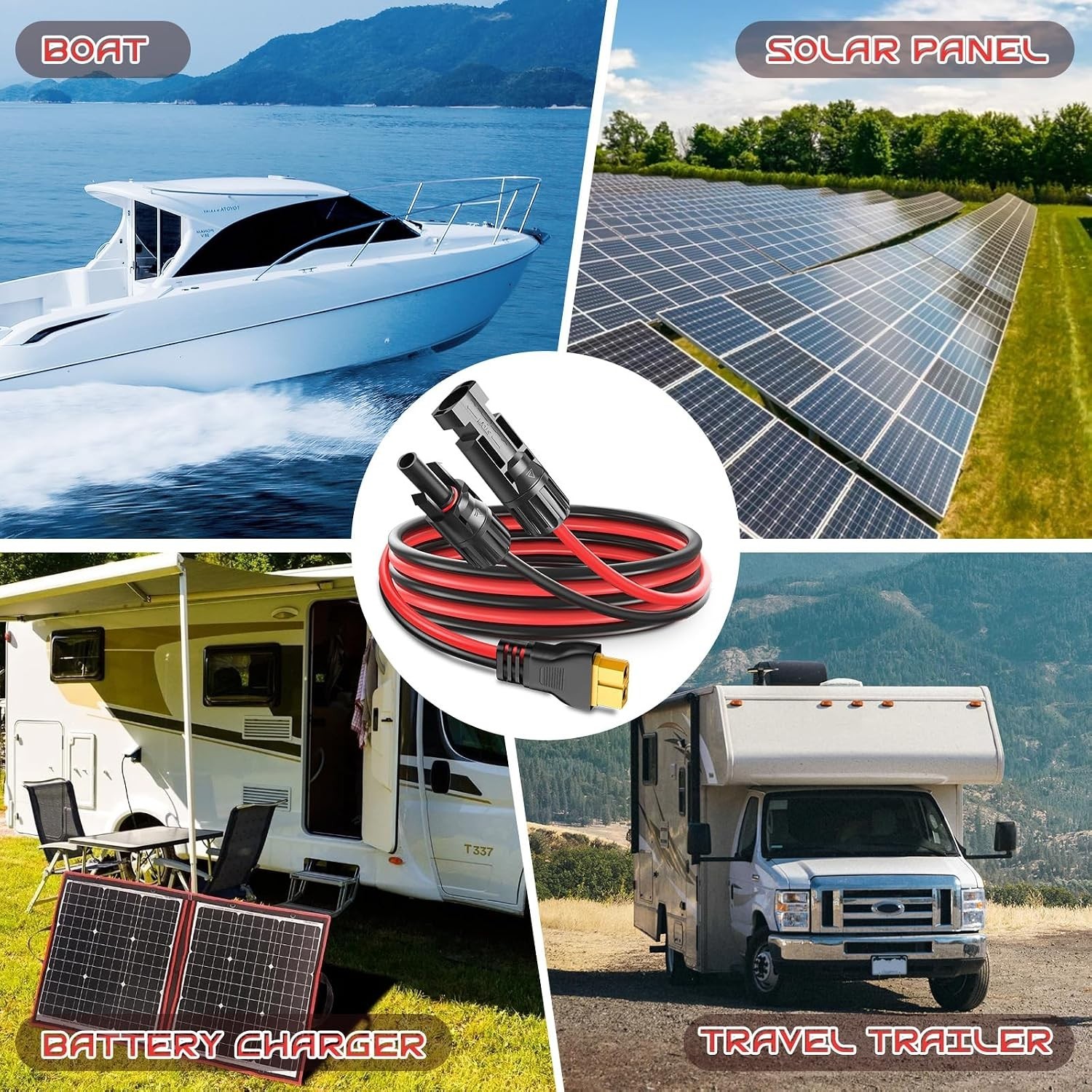 Durable 3FT 10AWG XT60 Solar Panel Extension Cable - Fast Charge & Waterproof