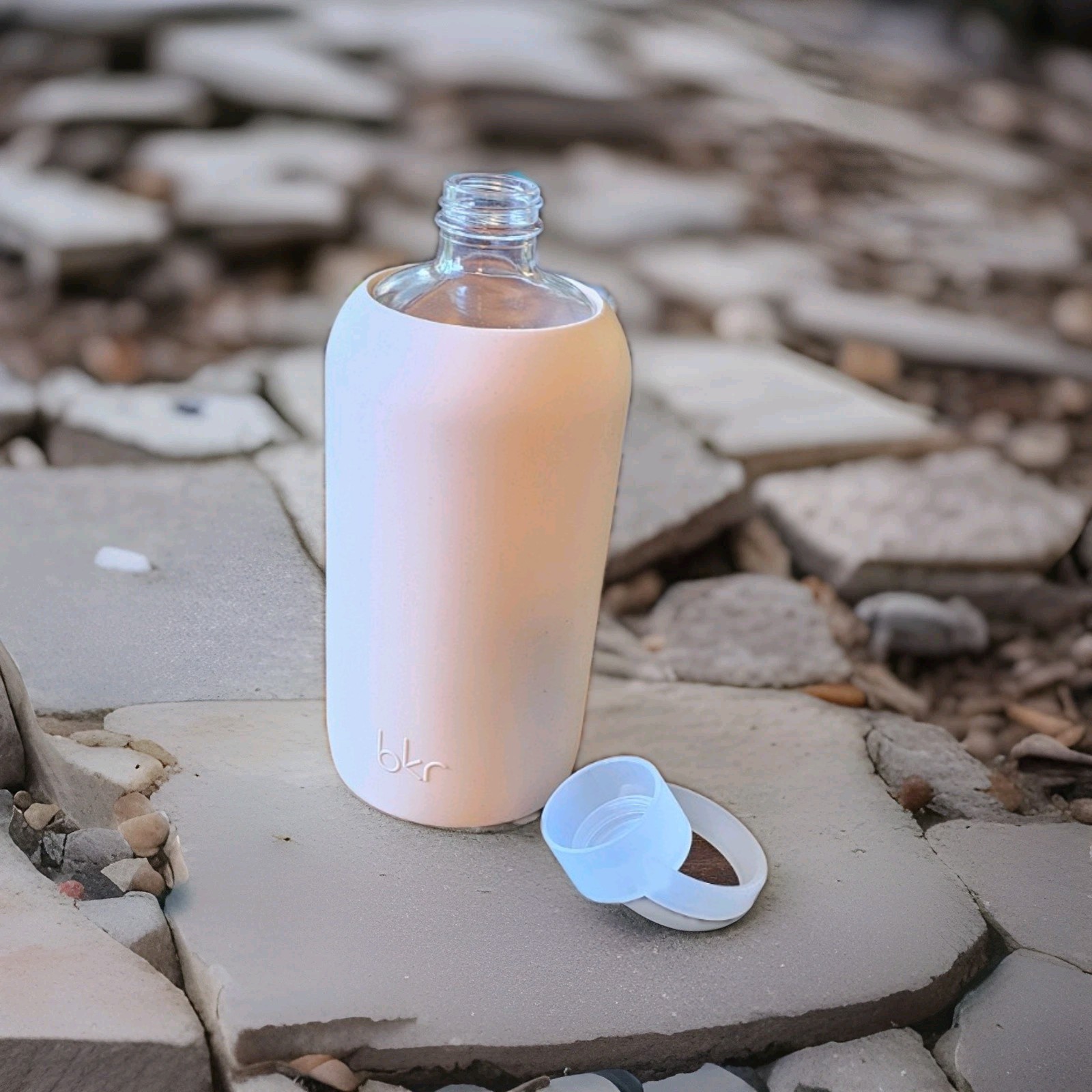 BKR Glass Water Bottle w/Silicone Sleeve Tutu Pale Peachy Pink 16oz/500ml