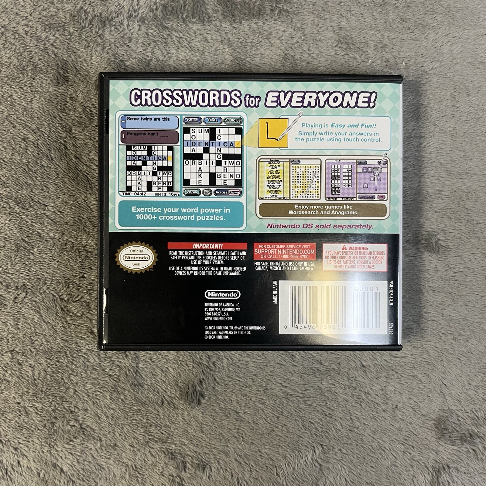 Crosswords DS (Nintendo DS) Case ONLY / No Game / Authentic USA Version No Game