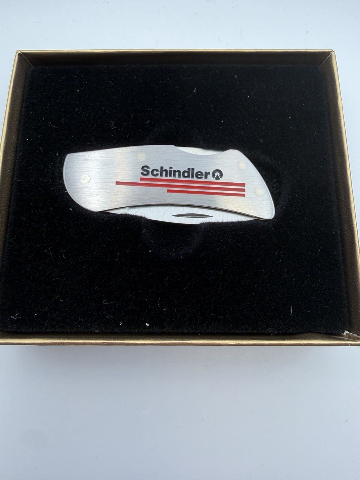 Schindler Advertising Stainless Zippo Pocket Knife New B19