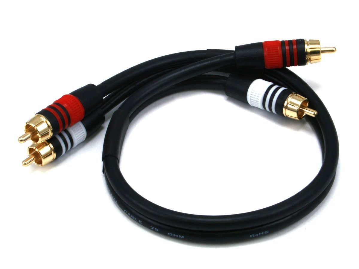 Monoprice 1.5ft Premium 2 RCA Plug/2 Plug M/M 22AWG Cable - 1.5ft, Black