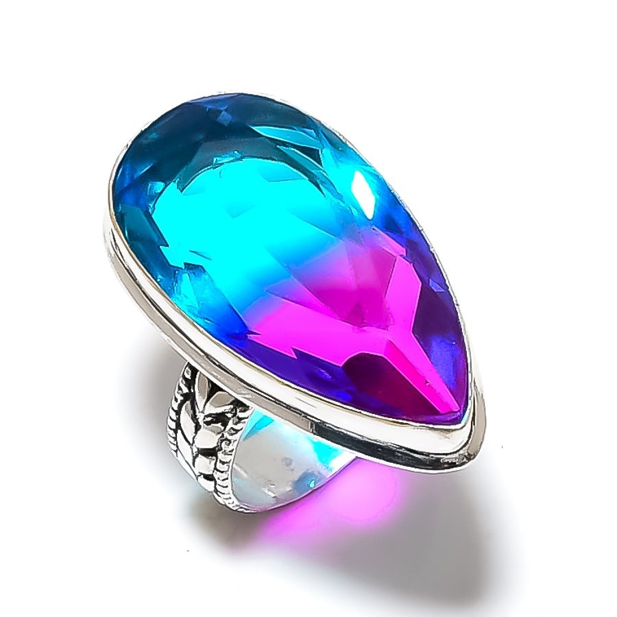Natural Bi-Color Tourmaline Gemstone Handmade 925 Sterling Silver Ring S.8 r878