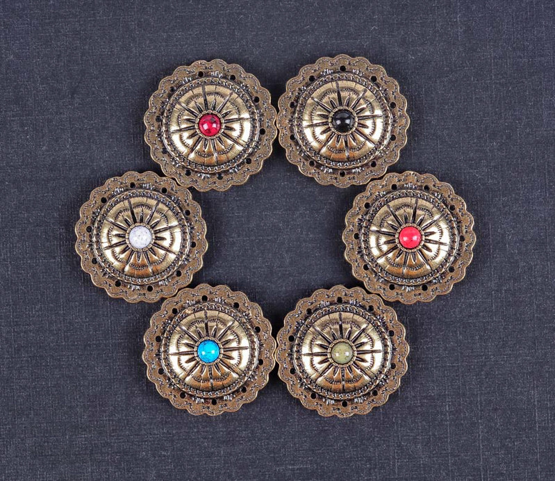 10PC 30MM Red Turquoise Starburst Leathercraft Decor Brass Oval Concho Screwback