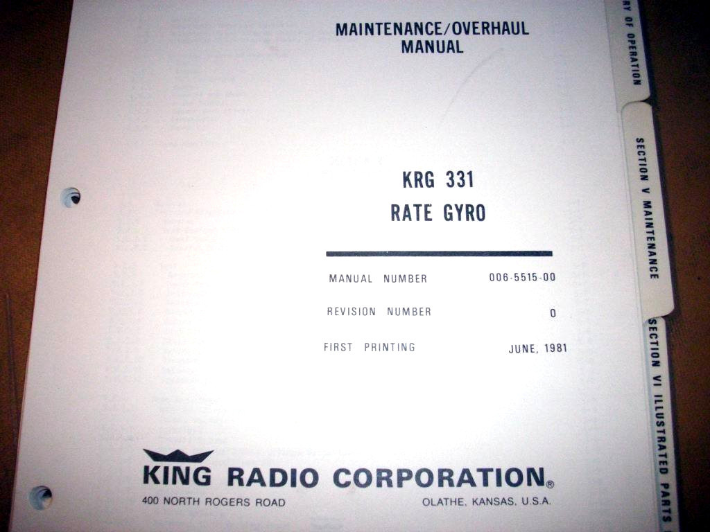 King KRG-331 Rate Gyro Service manual