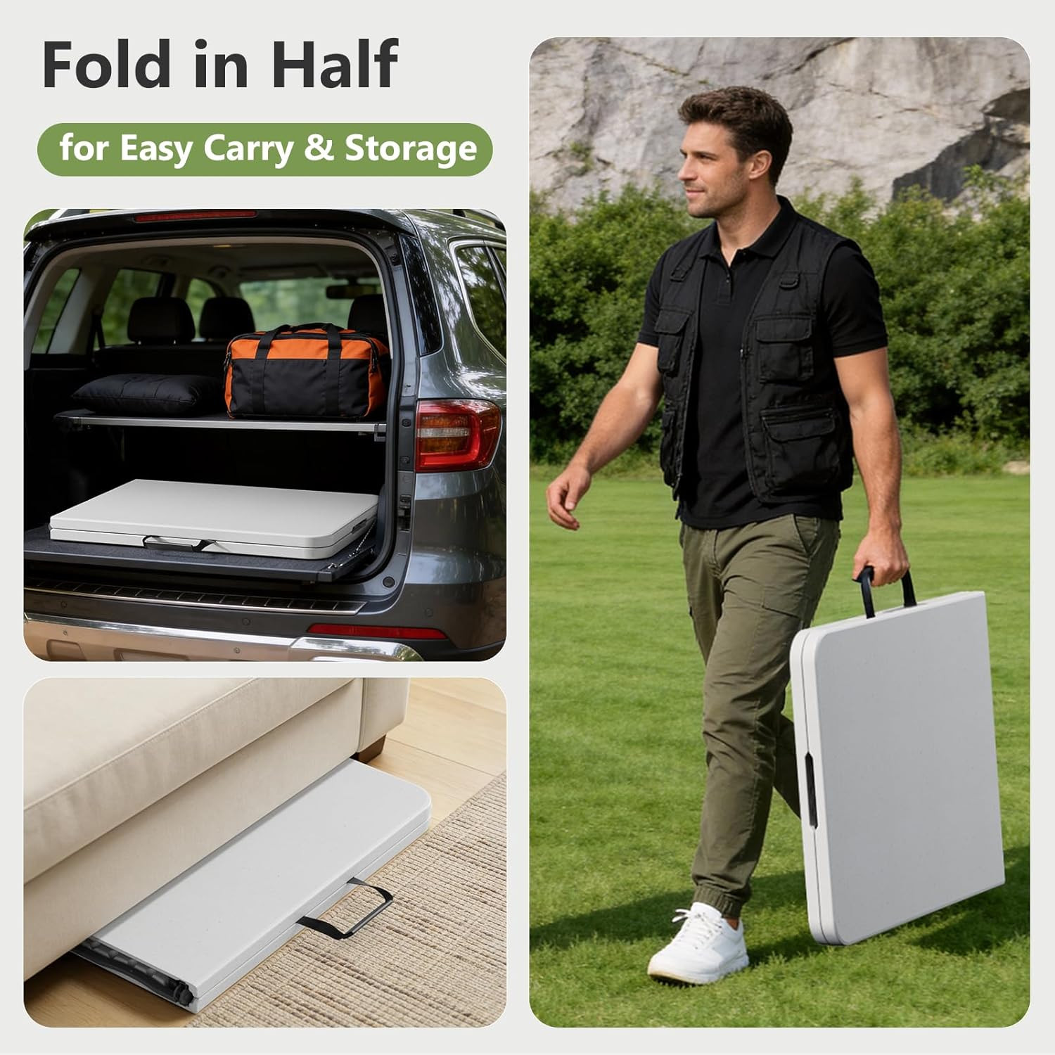 Folding Dining Table Set for 4, 5FT Foldable Plastic Table with Carrying Handle