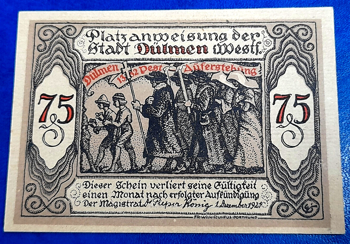 DÜLMEN NOTGELD 75 PFENNIG 1921 EMERGENCY MONEY GERMANY BANKNOTE (31932)