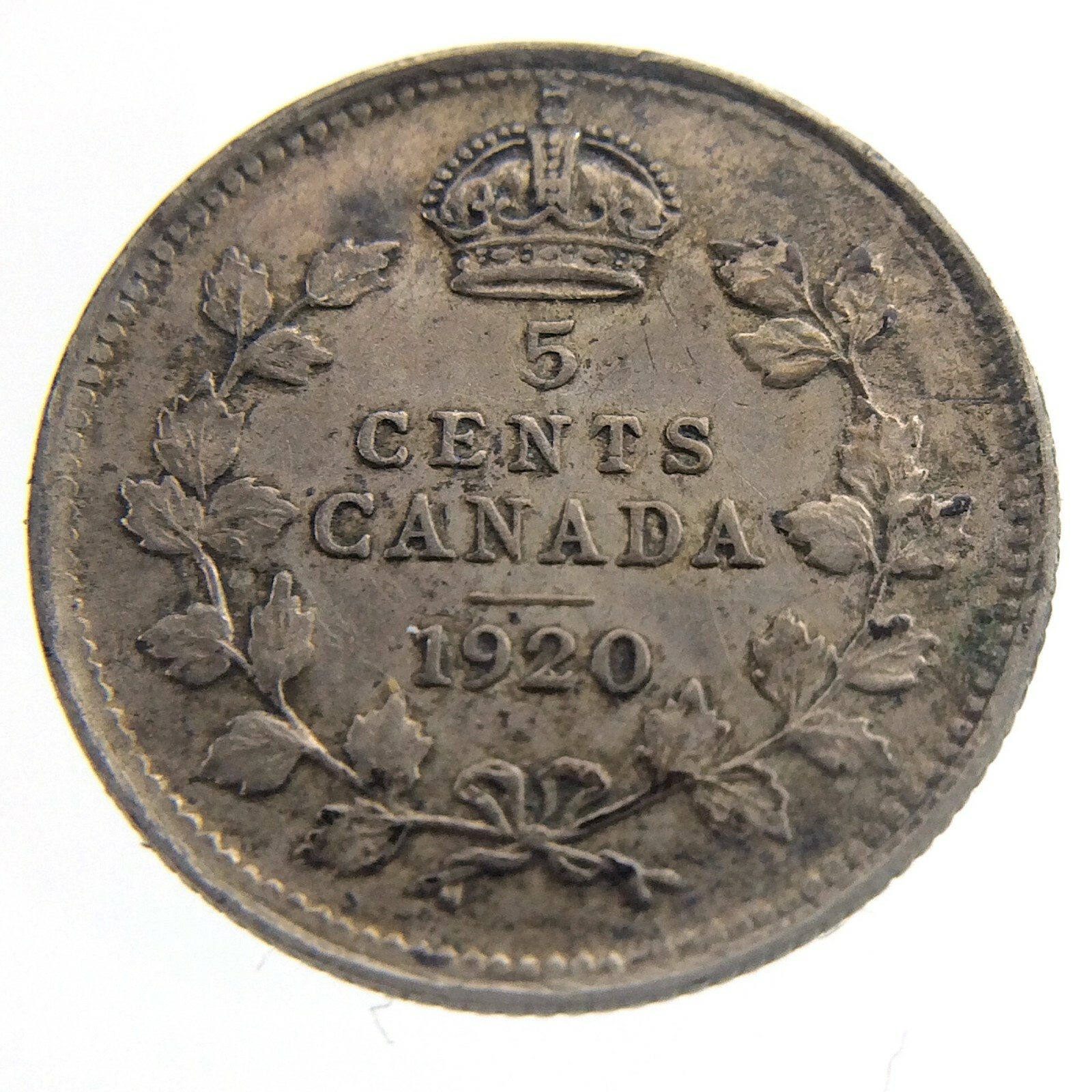 1920 Canada 5 Cents Small Silver Circulated George V Five Cents Coin Q088