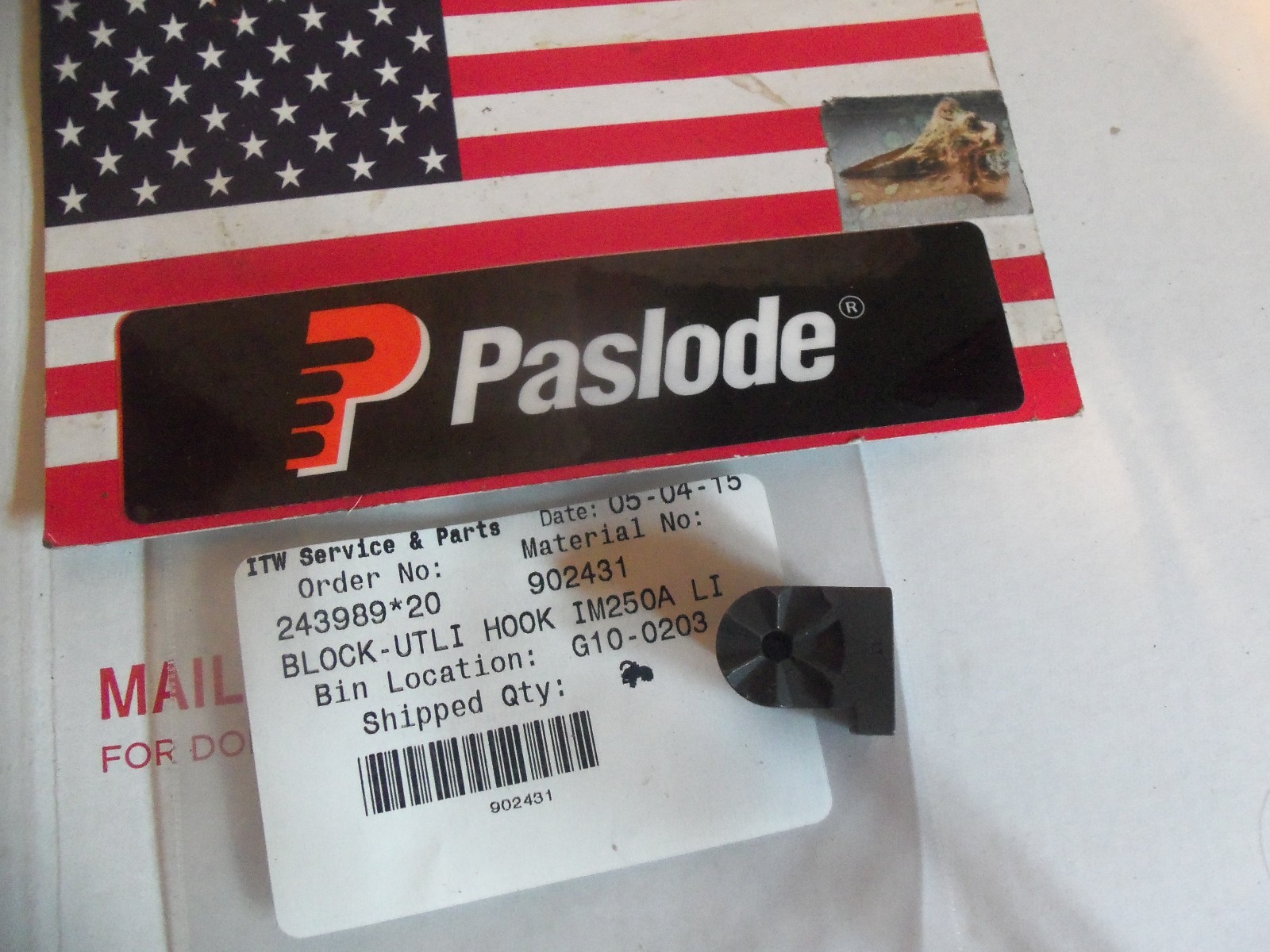 "Genuine" Paslode Part # 902431  BLOCK-UTLI HOOK (IM250A LI)