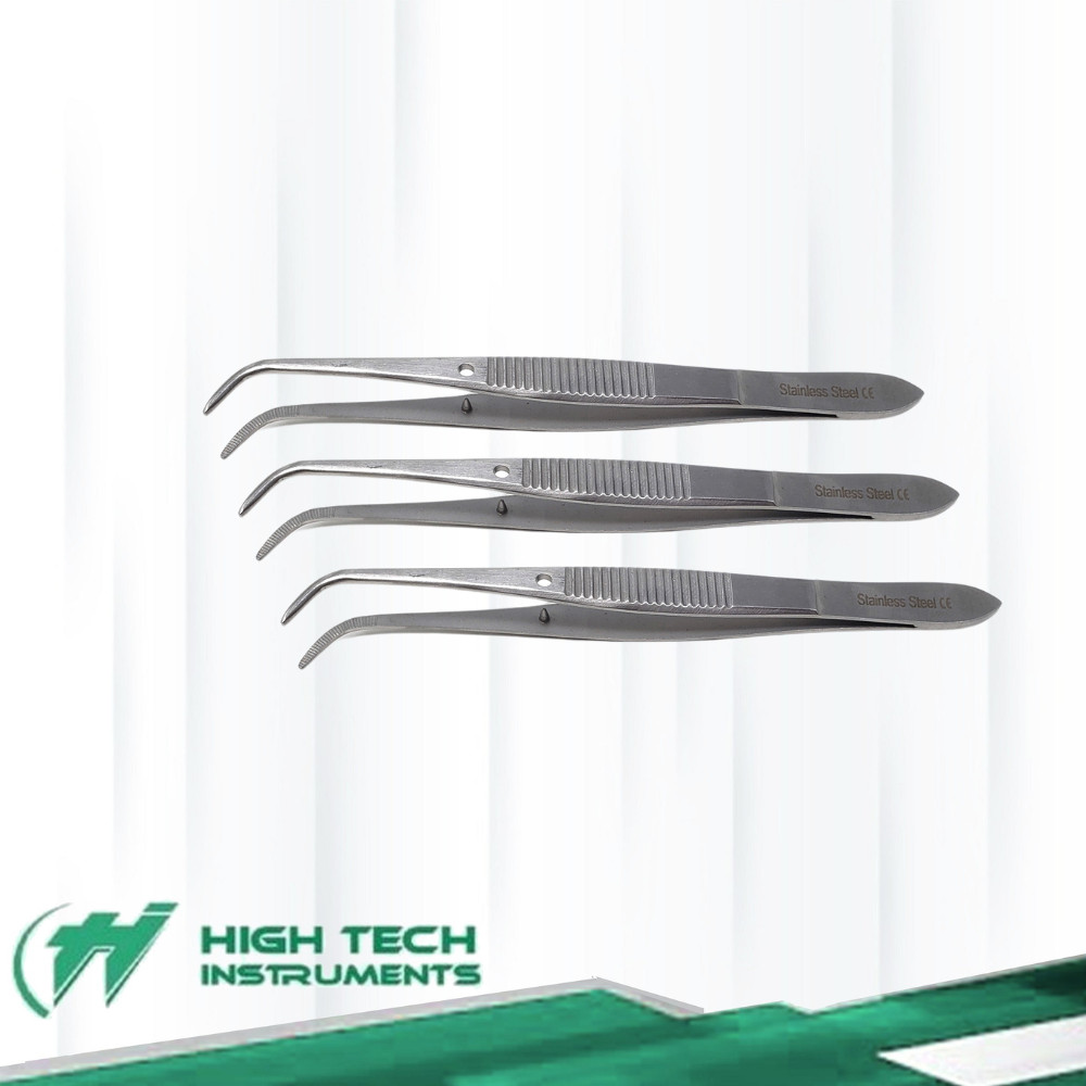 3 Pcs RIGHT ANGLED IRIS EYE DRESSING SERRATED FORCEPS 4" SURGICAL INSTRUMENTS CE