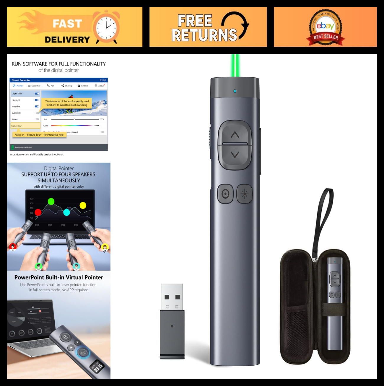 Wireless Presentation Clicker for PowerPoint, Bluetooth Remote, Digital Pointer