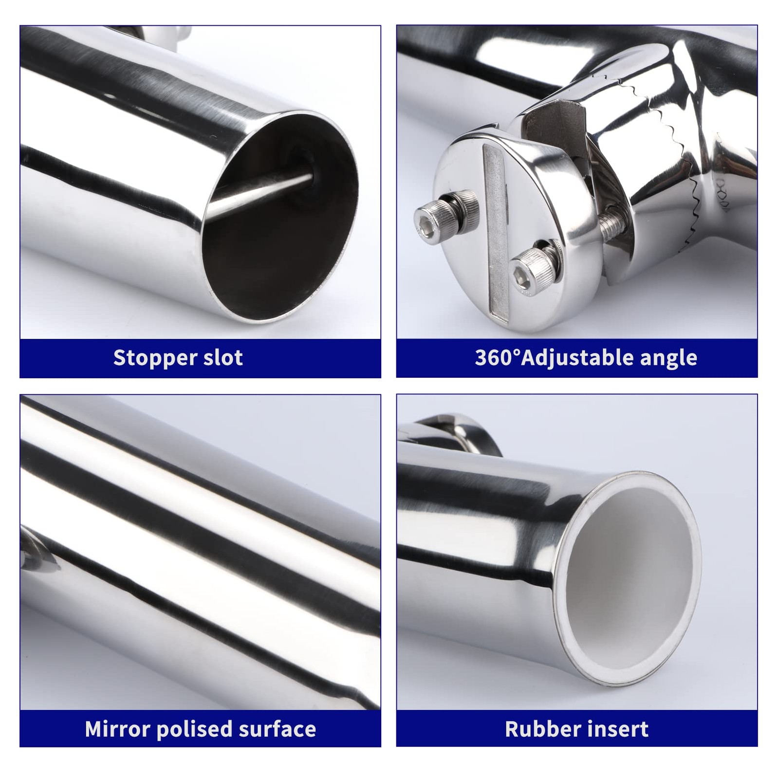 2PCS Tournament Style Boat Fishing Rod Holders, 316 Stainless Steel Silver