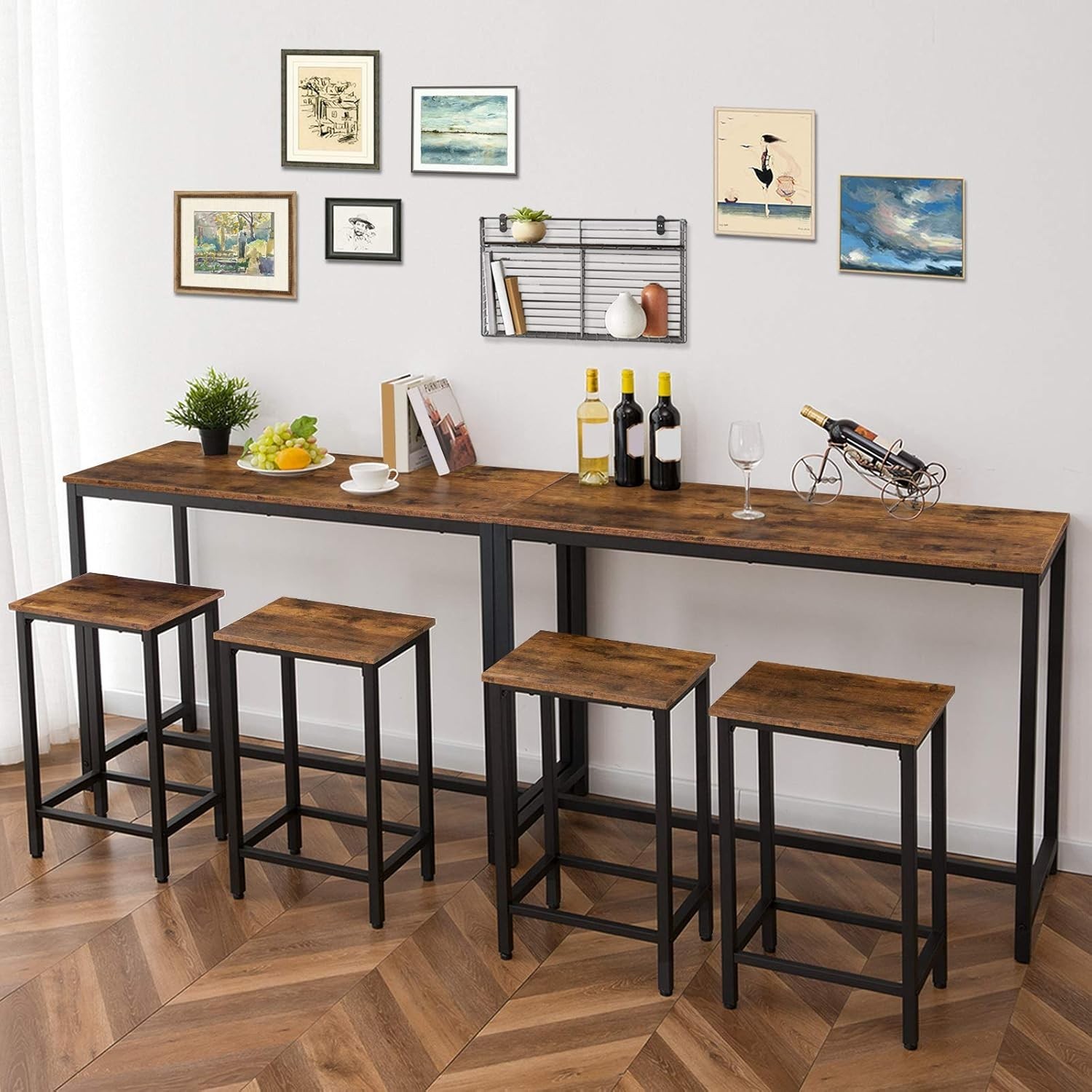 Bar Table and Chairs Set, 47.2” Rectangular Pub Table with 2 Stools for Small...