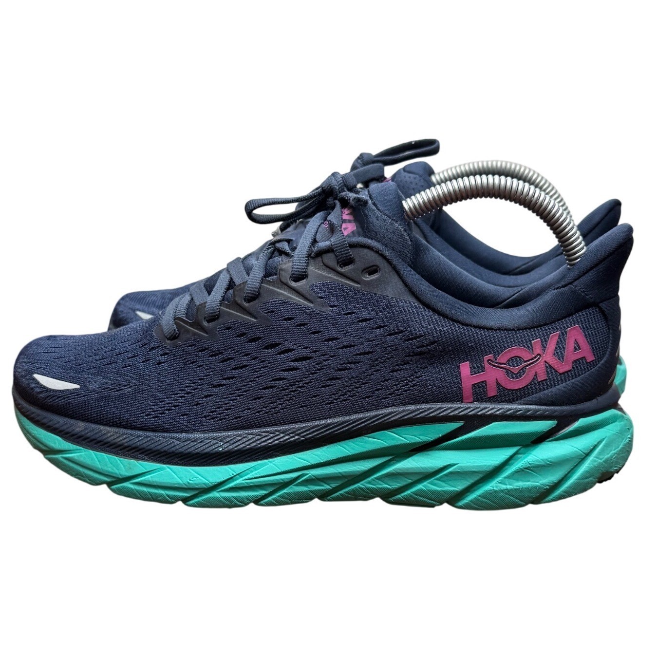 Hoka One One Clifton 8 Womens 7B Navy Blue Teal Pink Running Shoes 1119394 OSAT