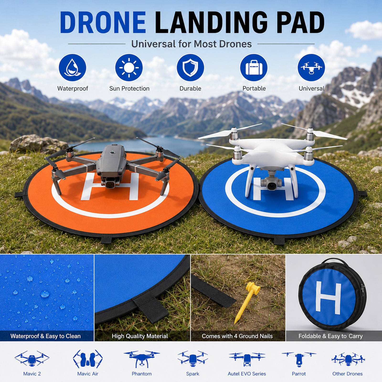30" Drone Landing Pad Helipad Foldable Launch Pad for DJI Mavic Autel EVO