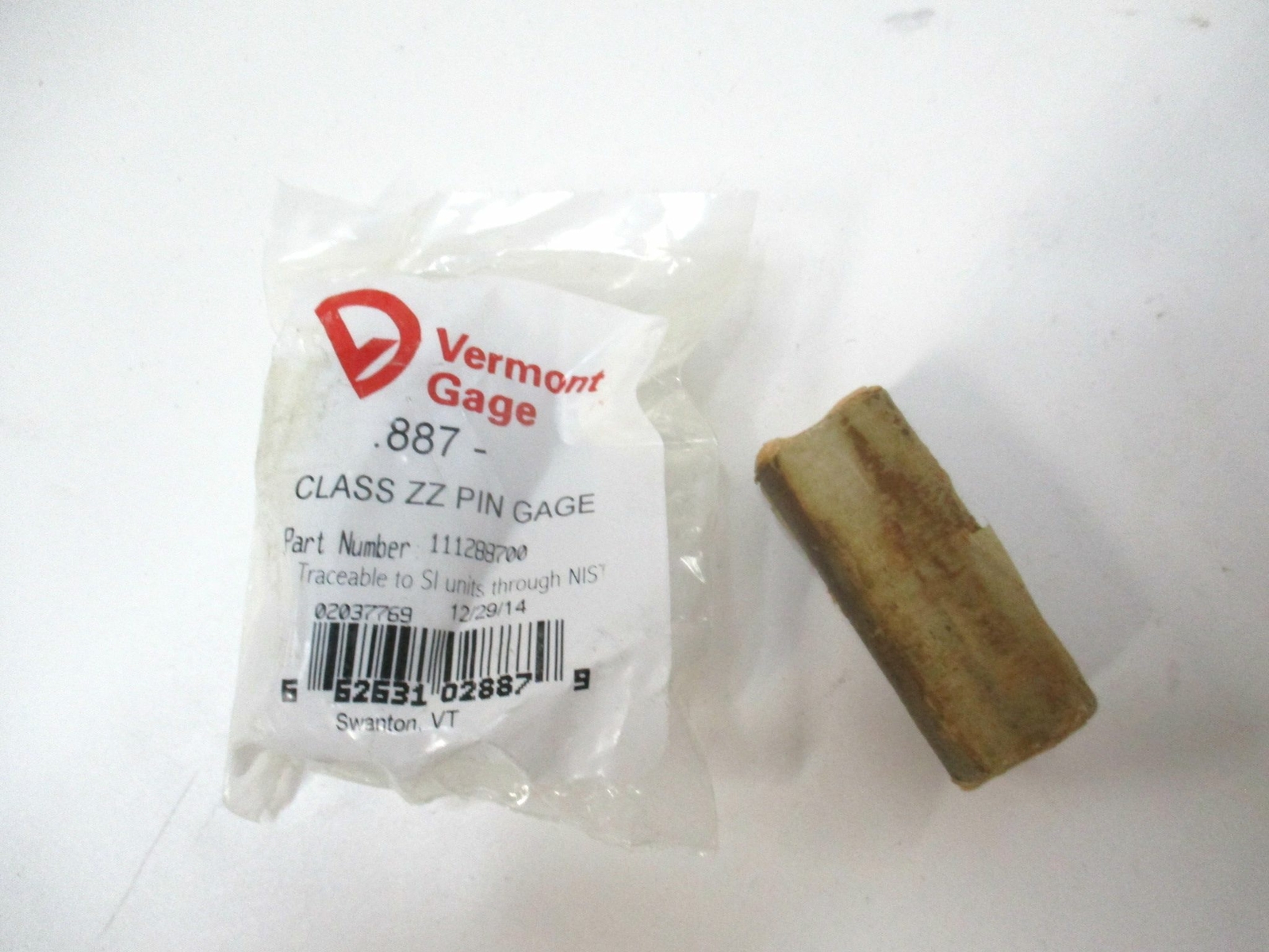 Vermont Gage (111288700) 0.887" Tolerance Class ZZ Steel No-Go Pin Gage - Qty 2