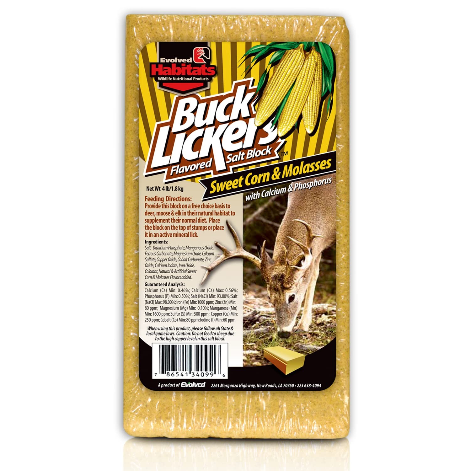 Buck Lickers Sweet Corn & Molasses Flavored Salt Block 4 Lbs Mineral Deer Att...