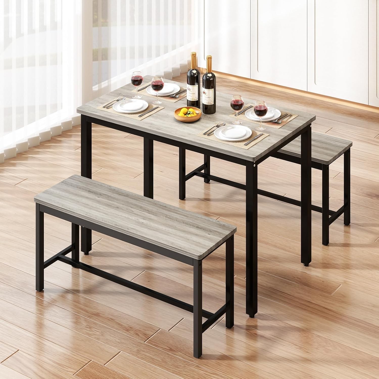 Dining Table Set 4 W/ 2 Benches – Space-Saving Kitchen Table Set Kitchen &