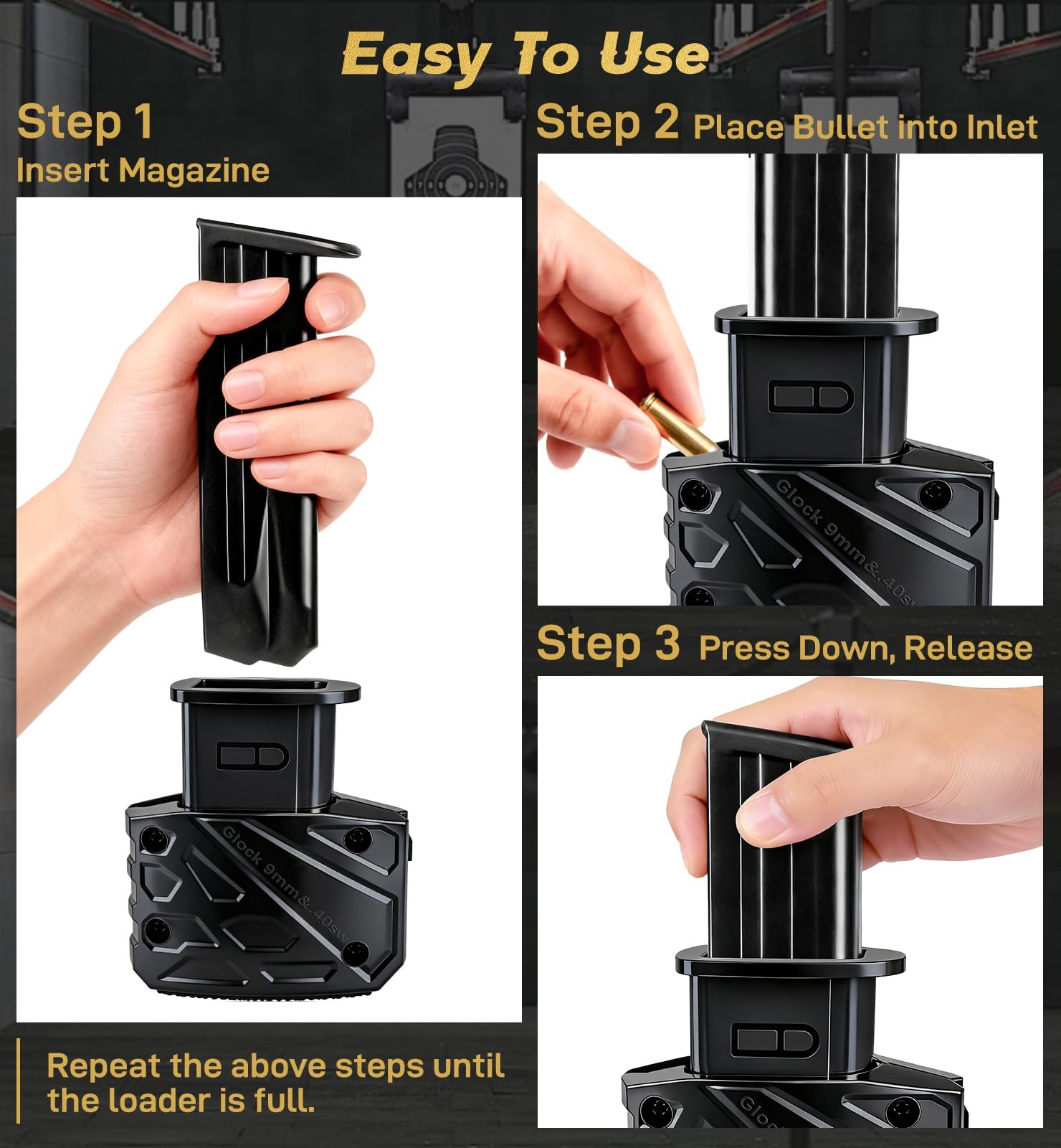 Magazine Speed Loader, Fast & Hand-Safe Mag Loading for Glock 9mm/.40 Black