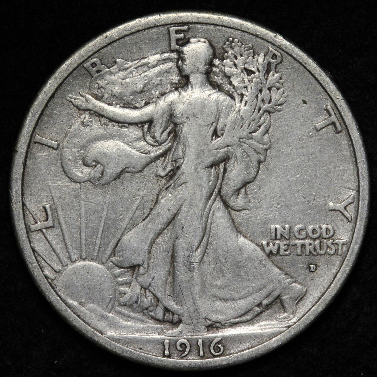 1916-D Walking Liberty Silver Half Dollar XF+ E353 GJTNRU