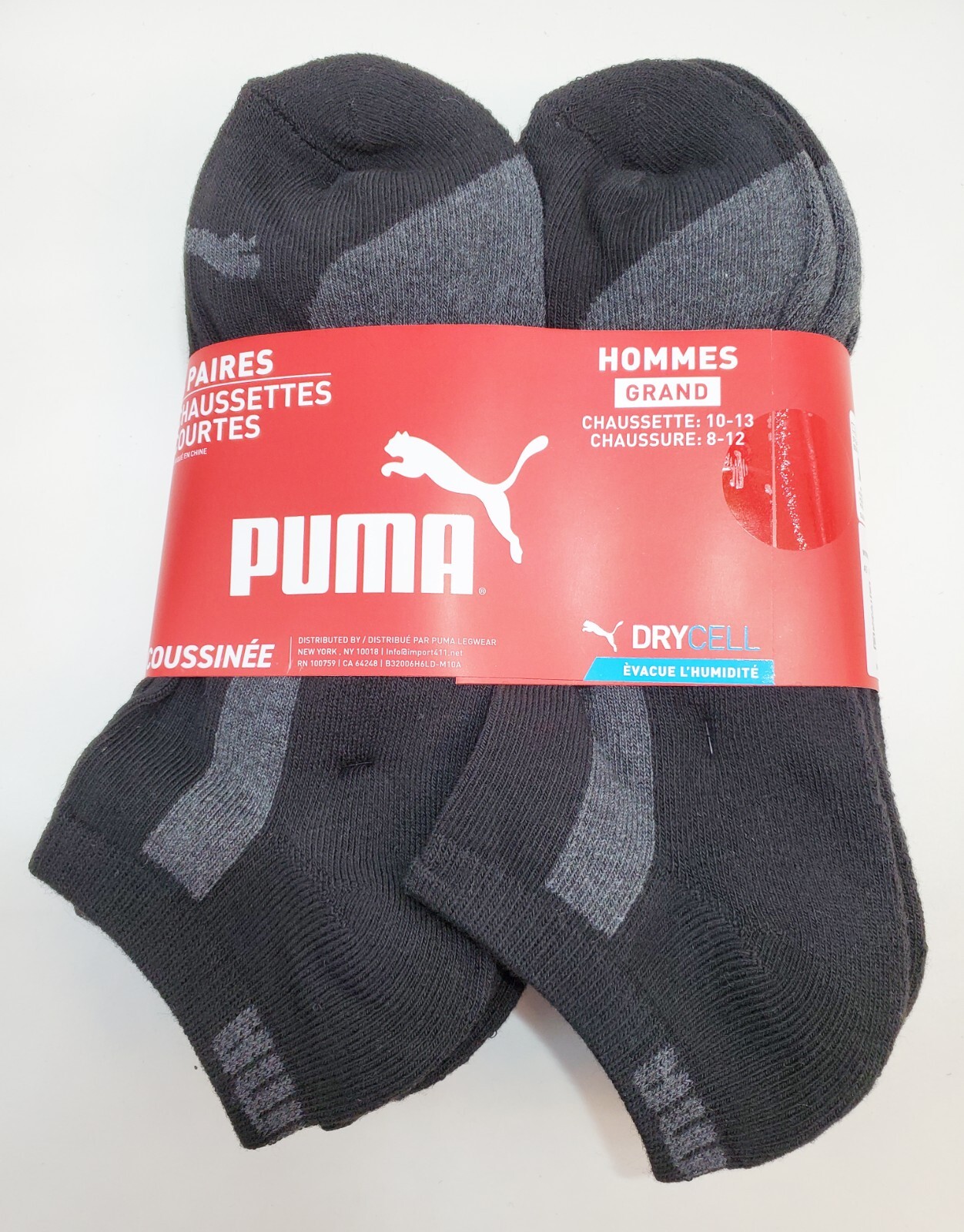 Puma Men's Drycell Low Cut Crew socks 6 pack Black/Gray size 10-13