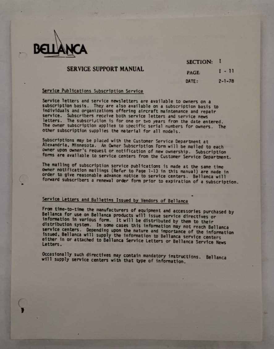 Bellanca 1419-2/-3 Service Letters Continental Engines 230/260 HP-Copy