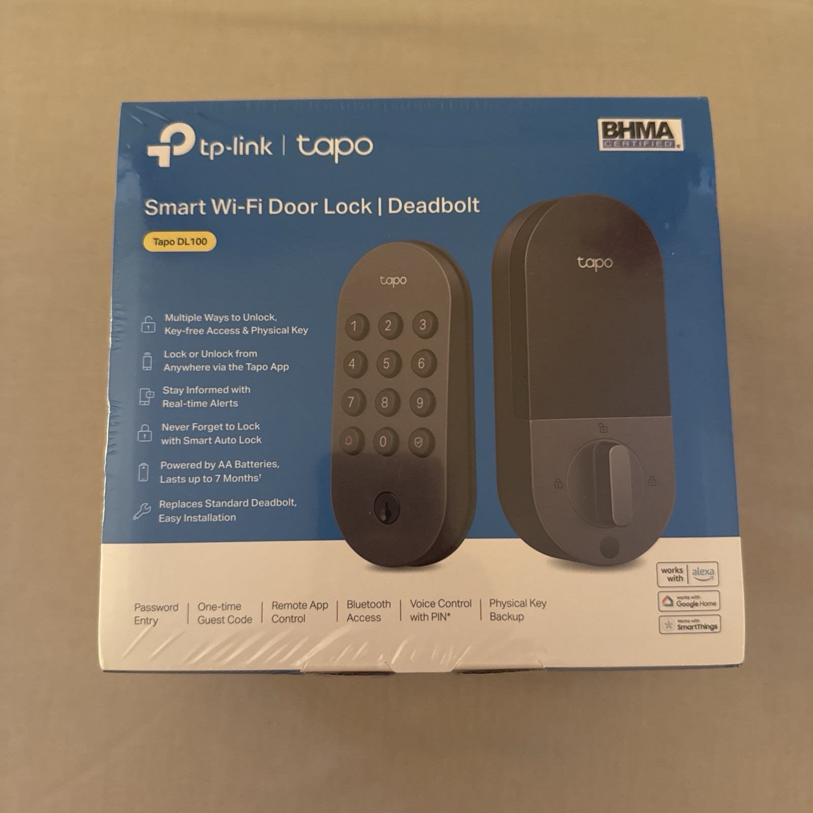 TP-Link Tapo DL100 Smart Wi-Fi Deadbolt Door Lock Keyless Bluetooth