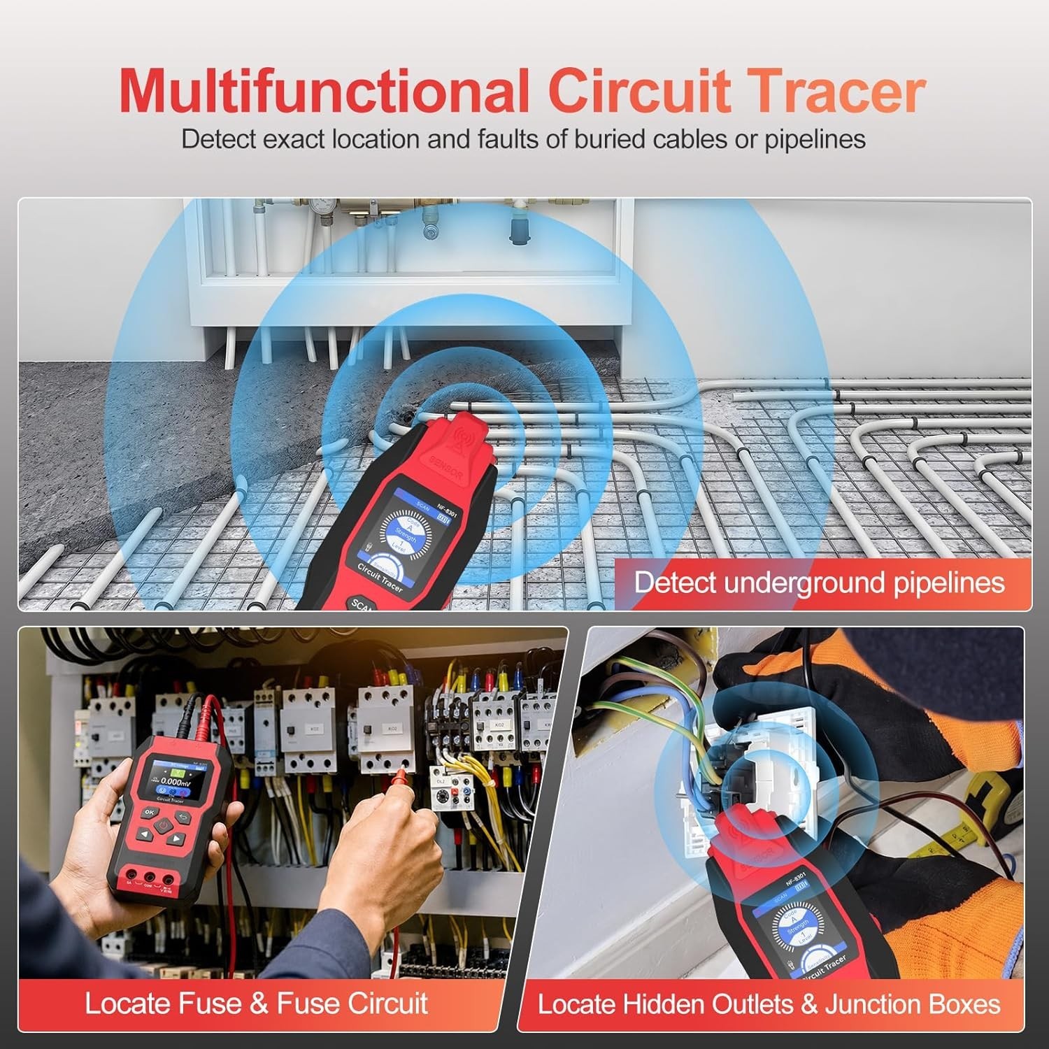 Advanced Cable Locator & Wire Tracer with Built-In Multimeter and LED Flashlight