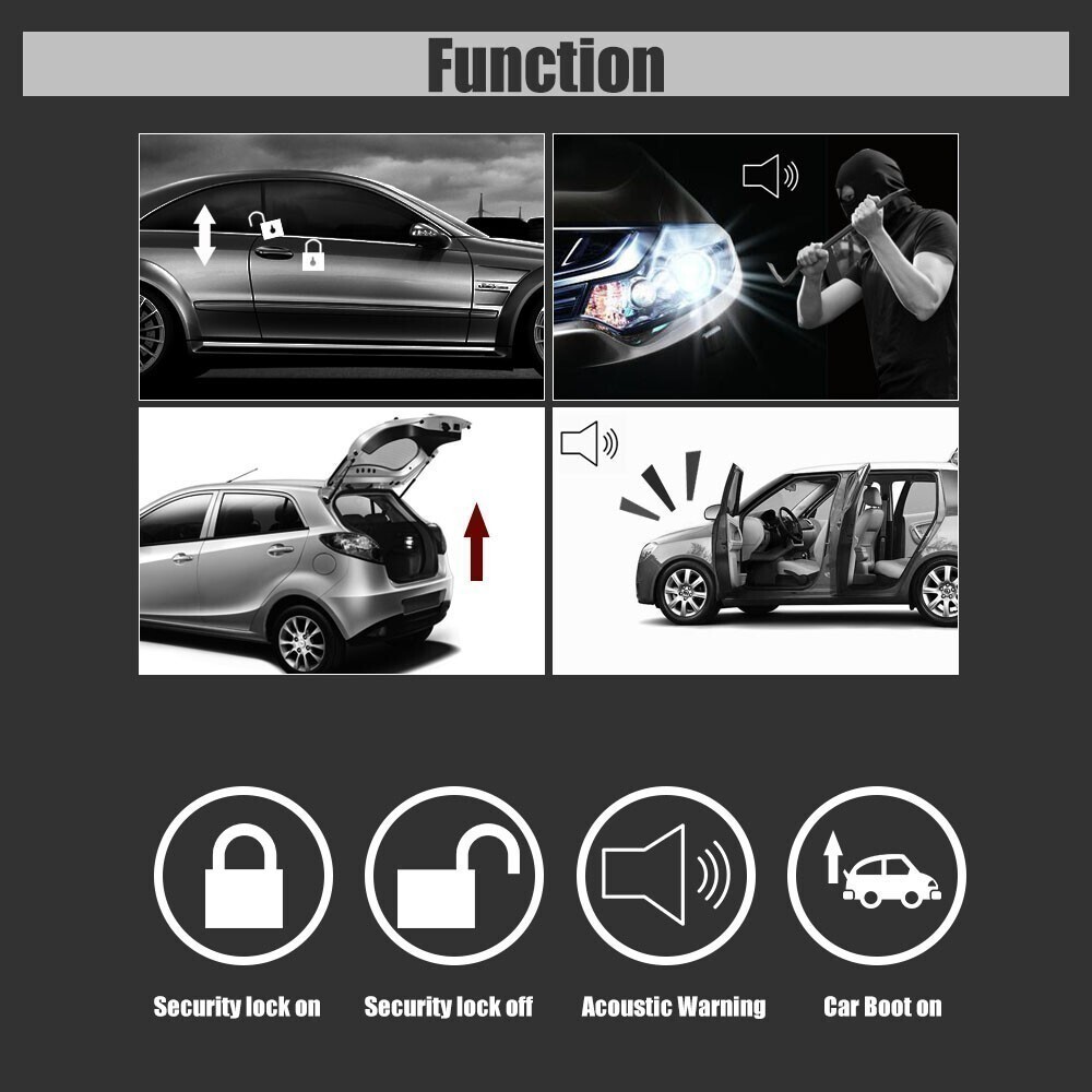 Universal Auto Car Alarm Security System 12V Keyless Entry Engine Start With Key