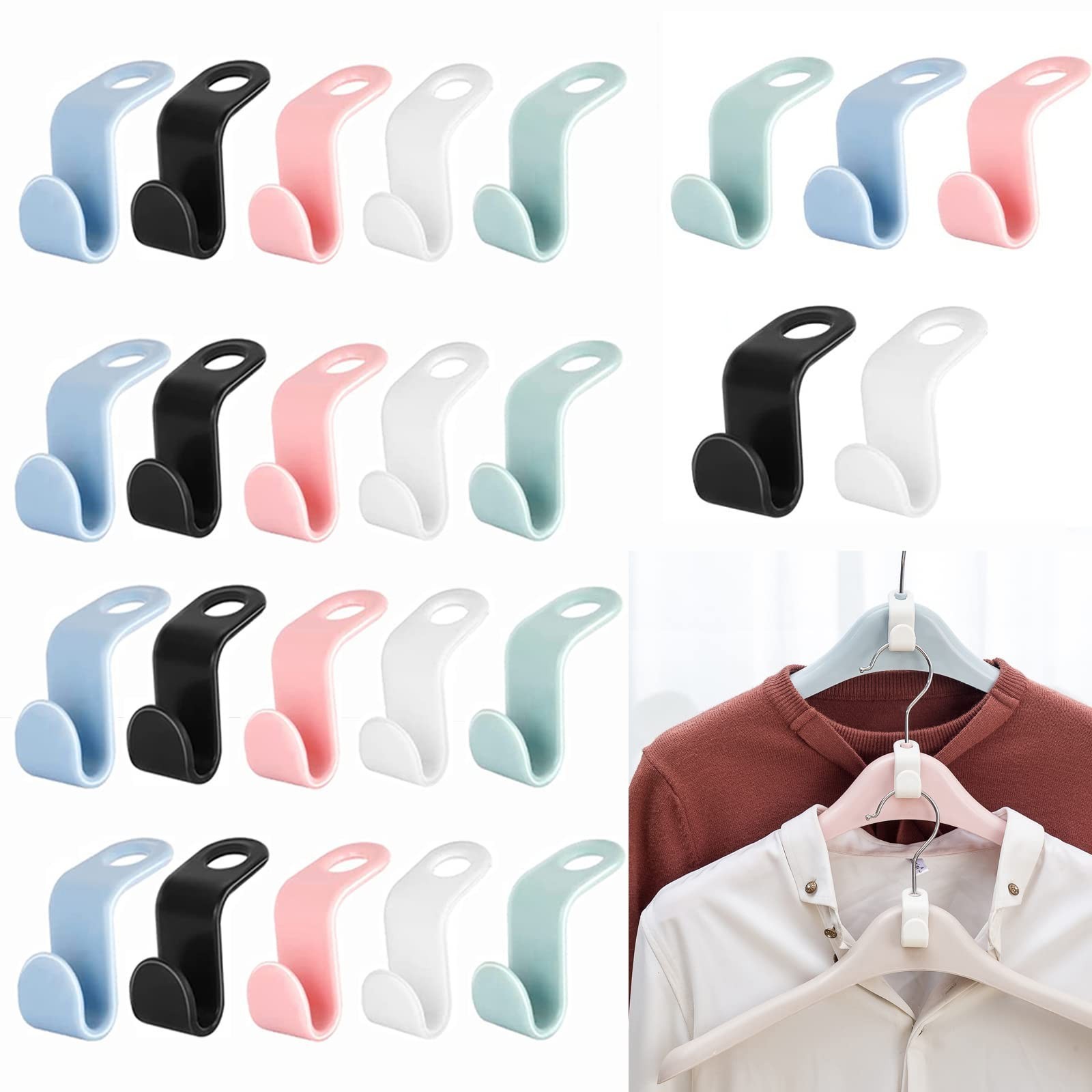 Clothes Hanger Connector Hooks, Space Saver Connector Hooks,5-Colors Hanger E...