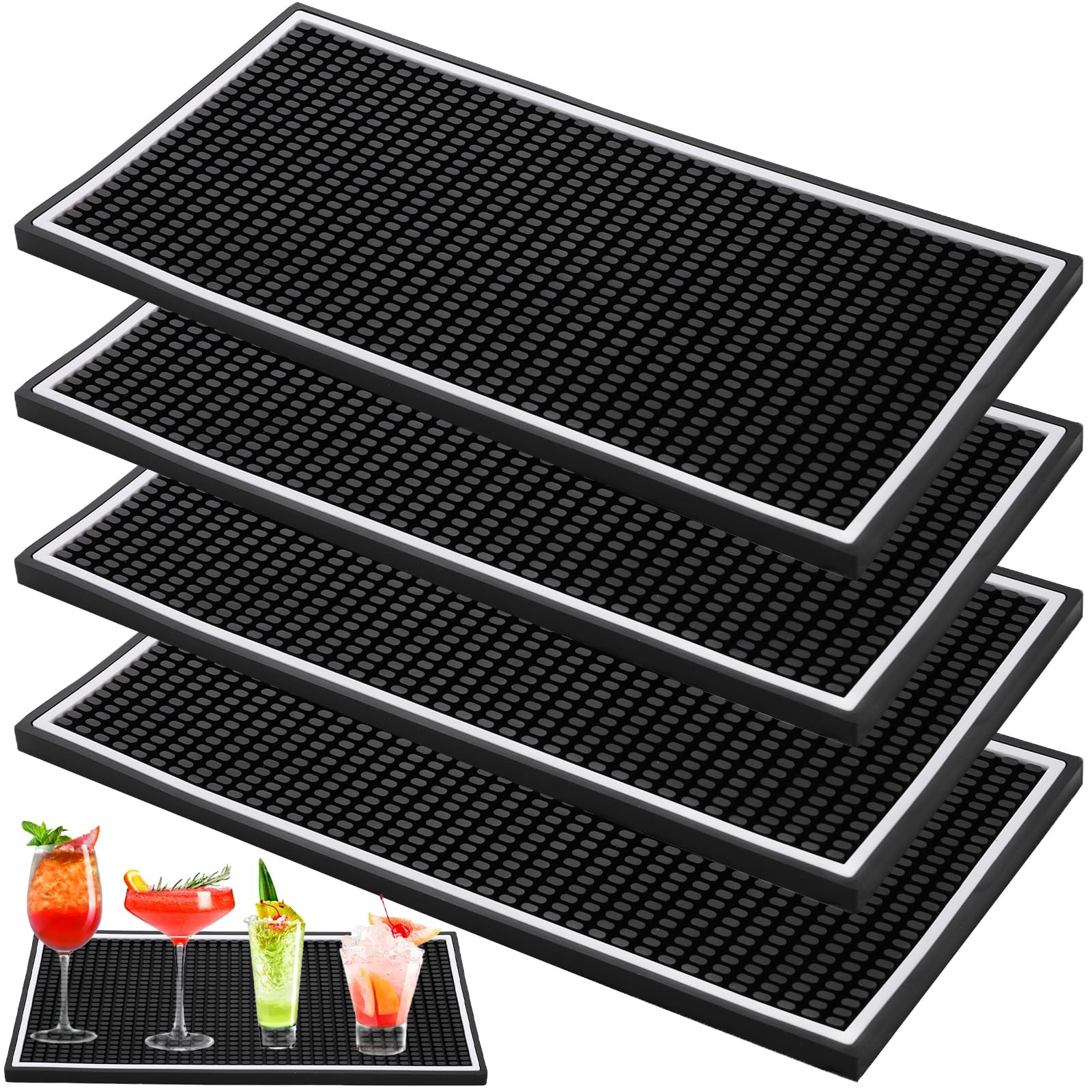 Jucoan 4 Pack Bar Mat for Countertop12 X 6 Non Slip Rubber Bar Service Spill